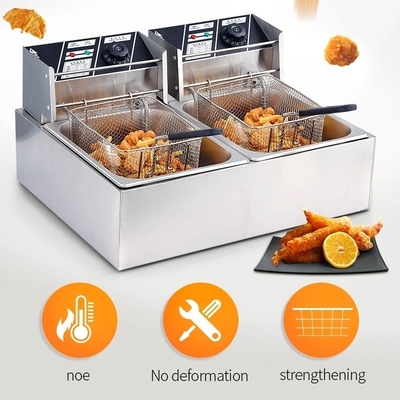 Fritadora industrial automática de acero inoxidable con botón de control para la producción de alimentos a granel