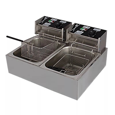 Fritadora industrial automática de acero inoxidable con botón de control para la producción de alimentos a granel