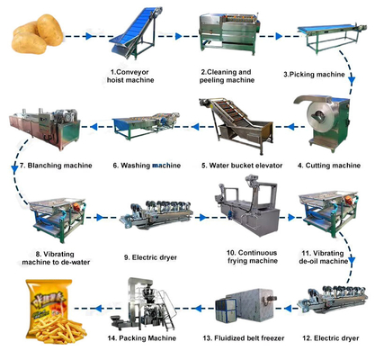 Equipo de procesamiento de papas fritas industriales personalizado para una mayor productividad